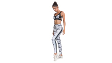 Women Geometric Printing 2 Piece Yoga Outfits High-waist Legging and Sports Bra