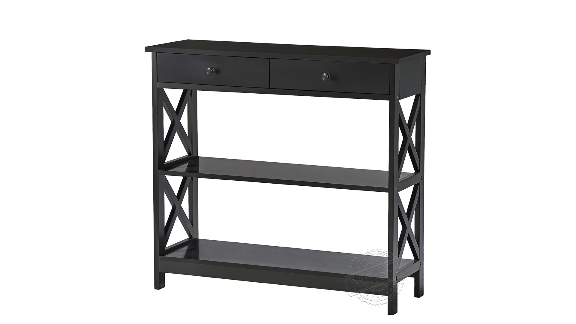 Table console Cross Black avec 2 tiroirs et étagères 203140
