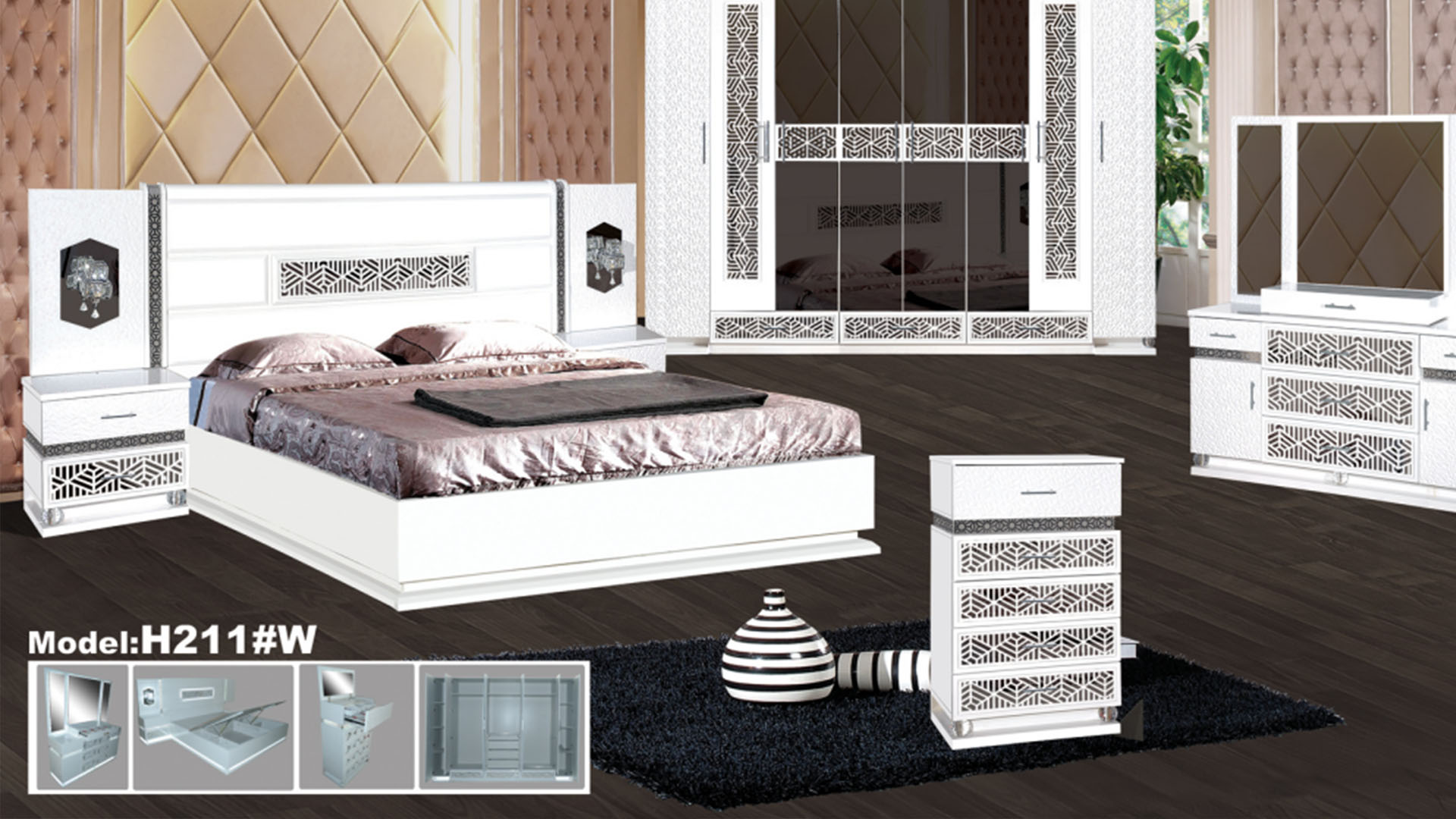 Modern Wooden Juegos De Cama 5Pcs Bedroom Set Bed Set Furniture For Home