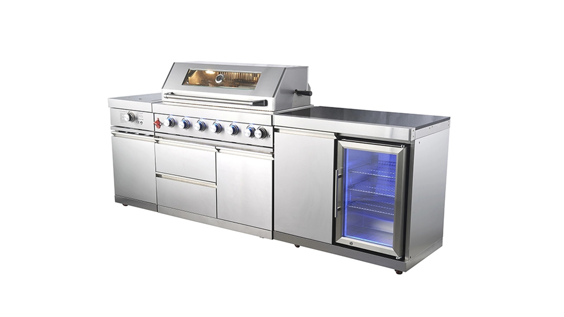 WST-001-2-1-S Custom Outdoor Kitchen Garden Barbecue New Designed Stainless Steel BBQ Gas Grill With Refrigerator