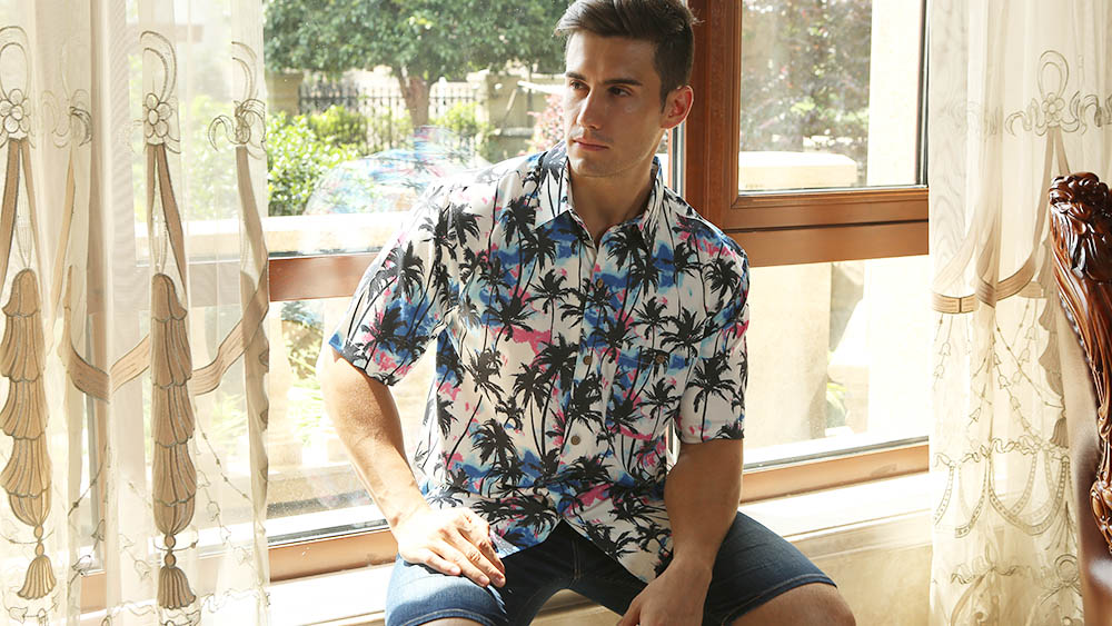 قميص هاواي مصنع مخصص طباعة زر حتى قميص رجالي كاجوال هاواي