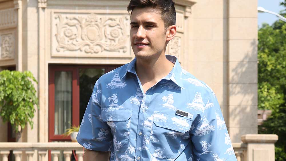 Camisa de pesca personalizada manga curta masculina casual camisas de pesca havaianas