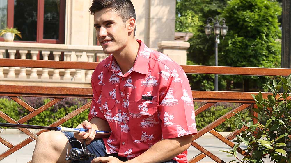 Camicie da pesca traspiranti colorate stampate fantasia casual Hawaii Tropical Mens camicia a maniche corte all'ingrosso