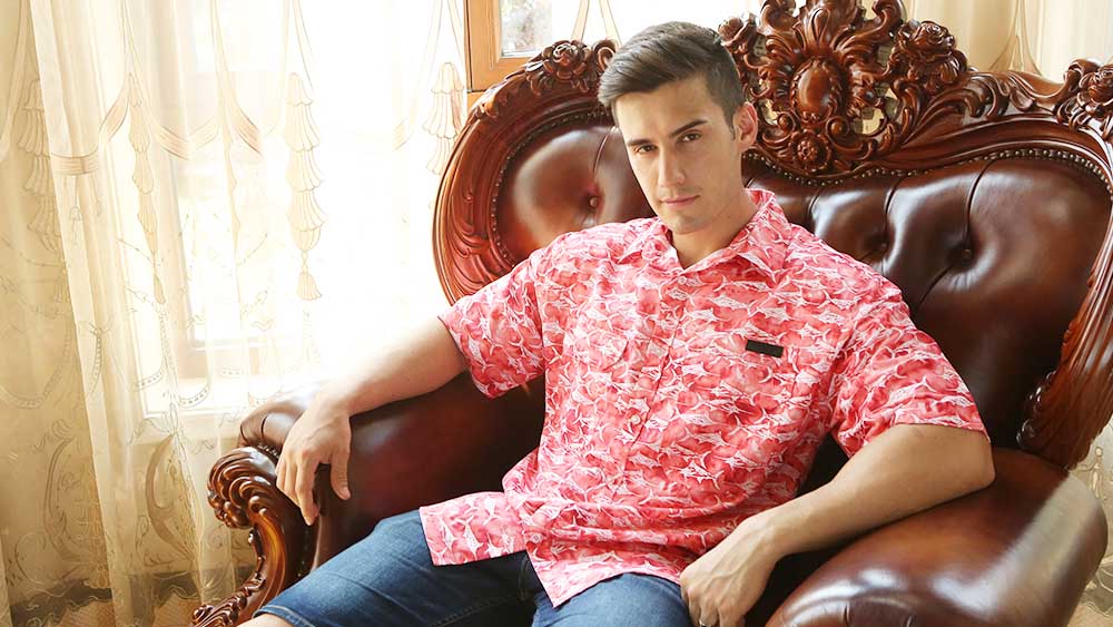 Custom Printed Mens Fishing Shirt Short Sleeve Fashion Refreshing Man Beach Hawaiian Shirt